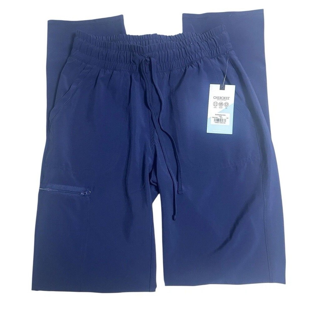 Cherokee Scrubs Women Mid-Rise Drawstring Tapered Leg Tall Pant CKA184T NAV Navy
